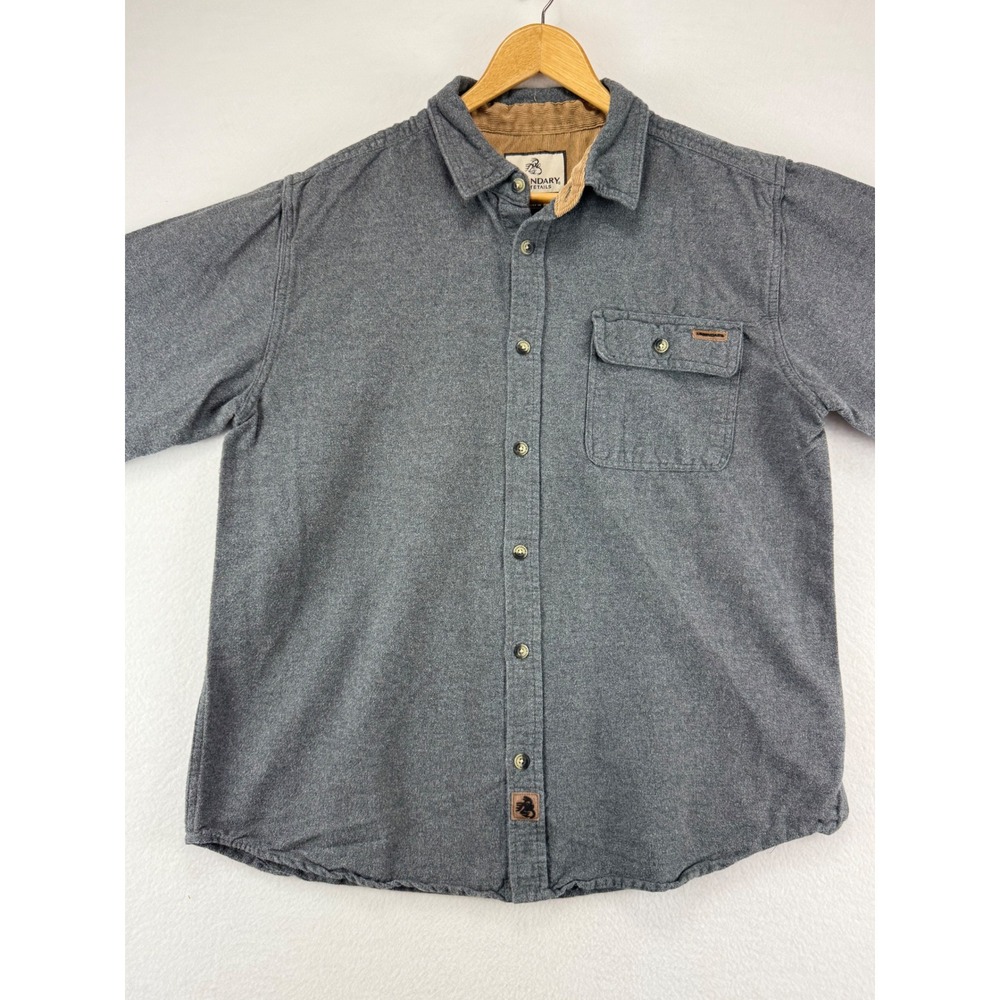 Legendary Whitetails Flannel Shirt Mens Large Gray Corduroy Trim Long Sleeve